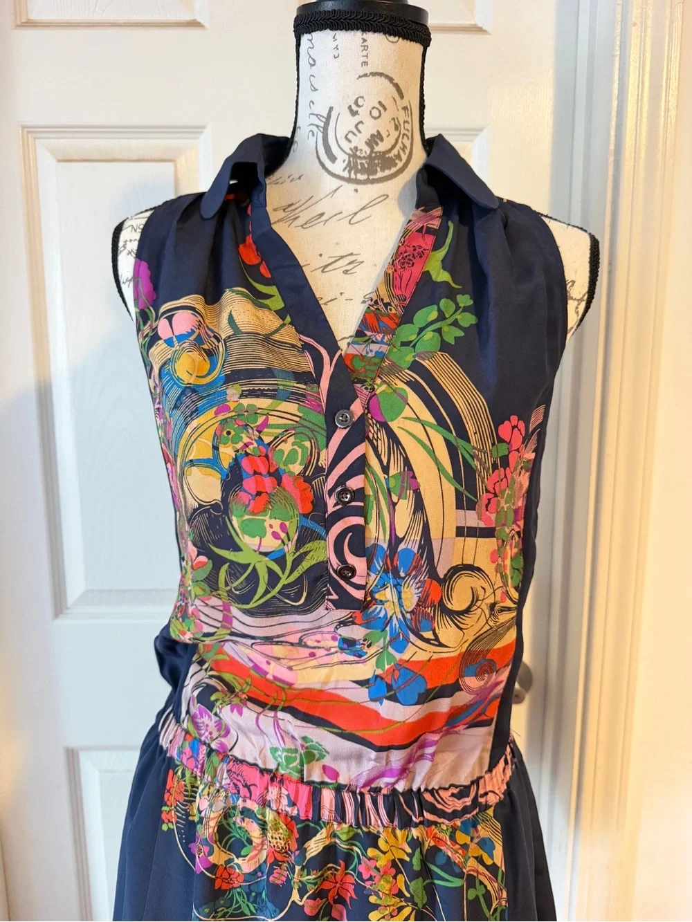 Anthropologie Black Printed Sleeveless Mini Dress